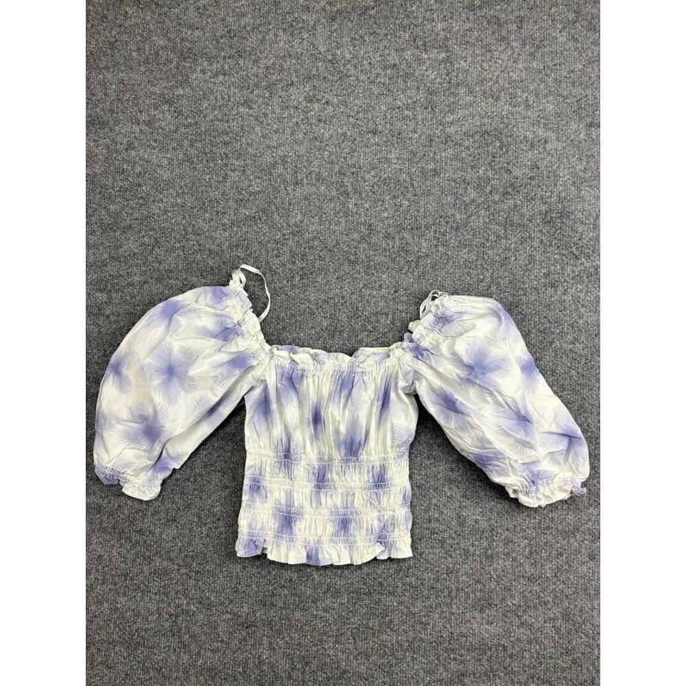 Levi's Blouse Womens XS White Purple Floral Puff‎ Sleeve Smocked Boho Crop Top